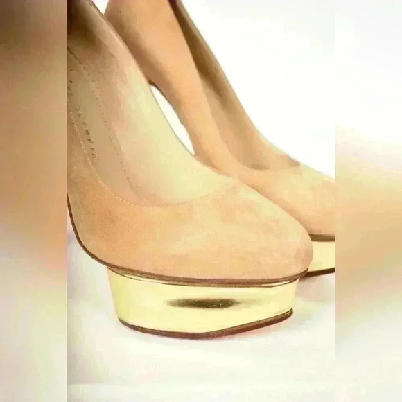CHARLOTTE OLYMPIA Beige Gold Metallic Dolly High Heel Suede Pumps 38.5EU Italy - Picture 8 of 8